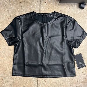 ✨✨ SHORT SLEEVE FAUX LEATHER TOP BRAND NEW WITH TAGS   ✨✨
